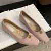 Spring New Low Heel Single Shoes Women's Fashion Square Head Shallow Mouth Suede Metal Buckle Non-slip Low Top Shoes