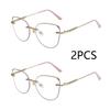 2Pcs Photochromic Metal Glasses Women Men Oversized Frame Eye Protection Ultra Light Eyeglasses Office Computer Goggles
