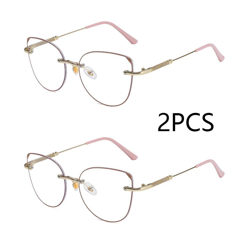 2Pcs Photochromic Metal Glasses Women Men Oversized Frame Eye Protection Ultra Light Eyeglasses Office Computer Goggles