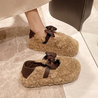Модные туфли-бабочки с пушистой отделкой для женщин на зиму 2025 года, новая корейская версия, бархатные чехлы для ног на мягкой подошве и туфли Doudou