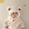 Solid Color Children Fleece Hat Fashion Design Plush Hat with Scarf Outdoor Bear Plush Hat  Kid