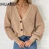 Autumn Women's Casual Solid Color Button Knit Cardigan Sweater Jacket