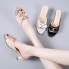 Сандалии Fish Mouth Женская одежда для отдыха Летние сандалии со стразами и бантом Универсальные женские туфли на высоком каблуке больших размеров