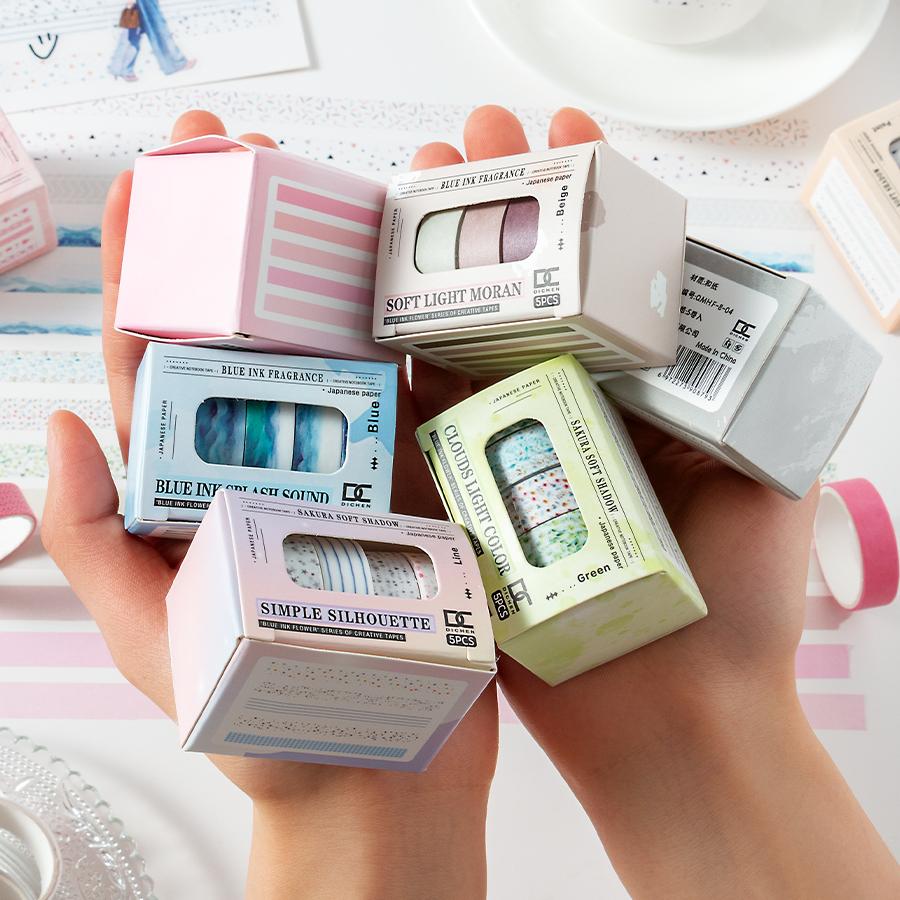 Набор из 5 штук васи-лент с цветами сакуры, мини-набор лент, клейкая маскировочная лента 1 см, декоративные наклейки для дневника, для DIY рукоделия