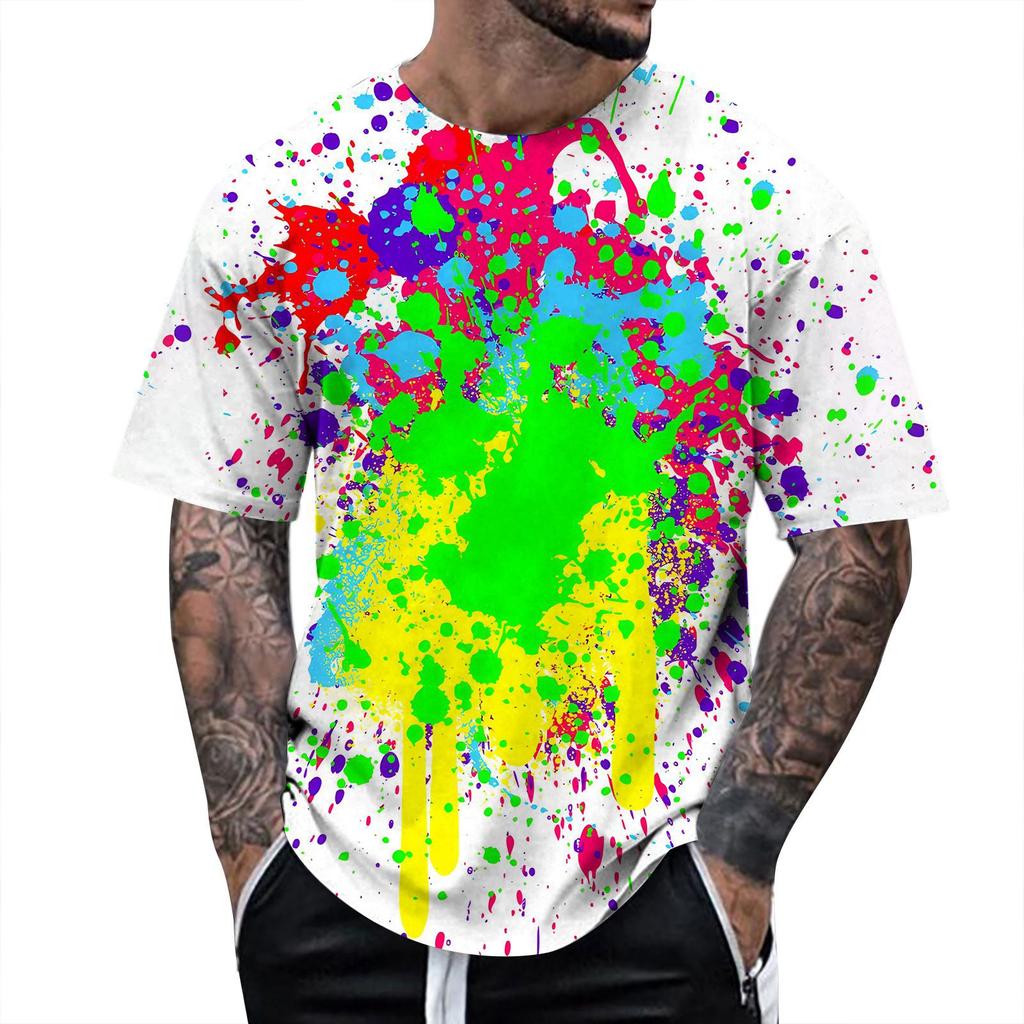 Summer Fun 3D Pattern Tie Dyeing T-shirt Color Painting 3D Printing Men's T-shirt Short Sleeve Top