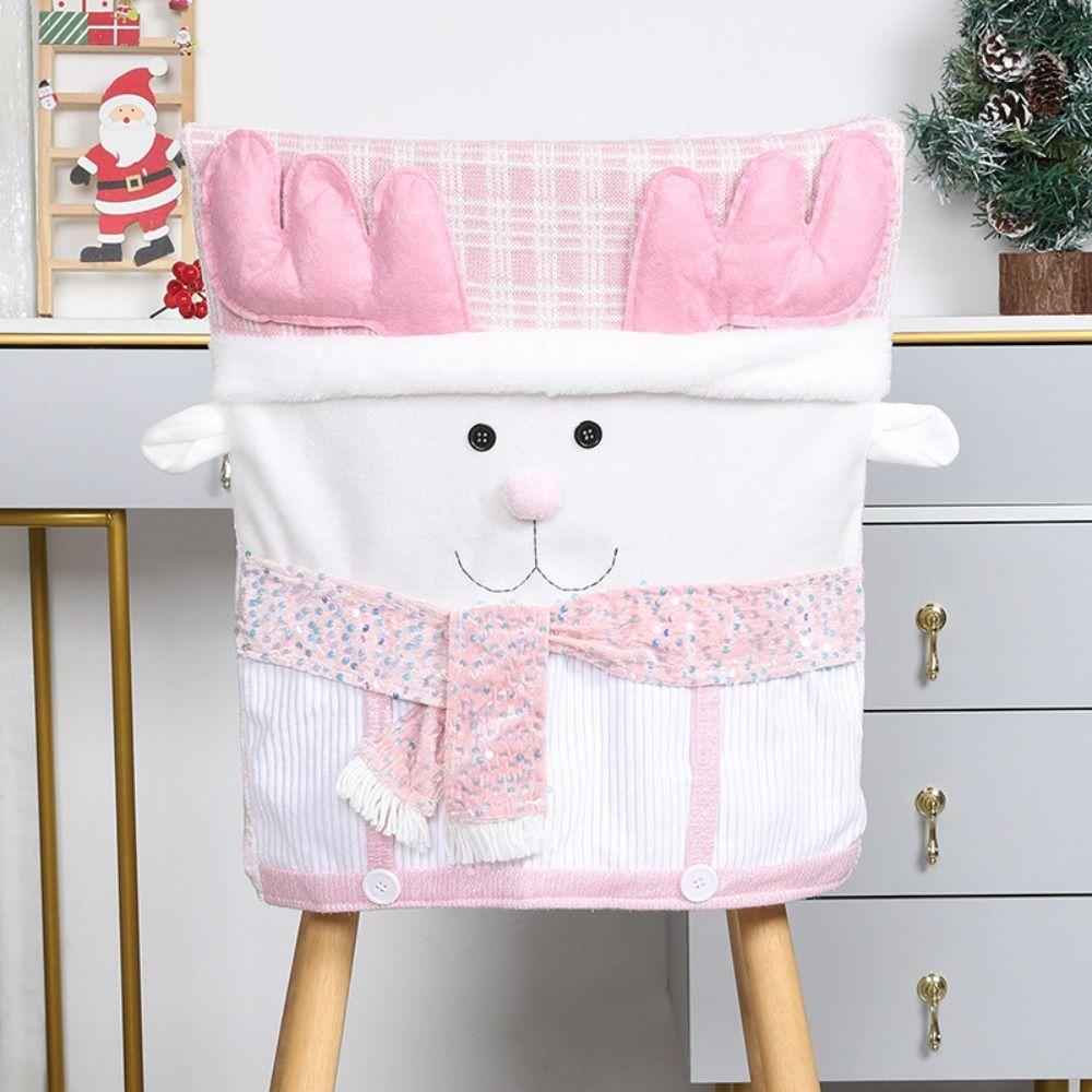 Reusable Snowman Christmas Chair Cover Elk Soft Xmas Dinner Chair Seat Cover Removable Pink Festival Table Decor Home Decoration