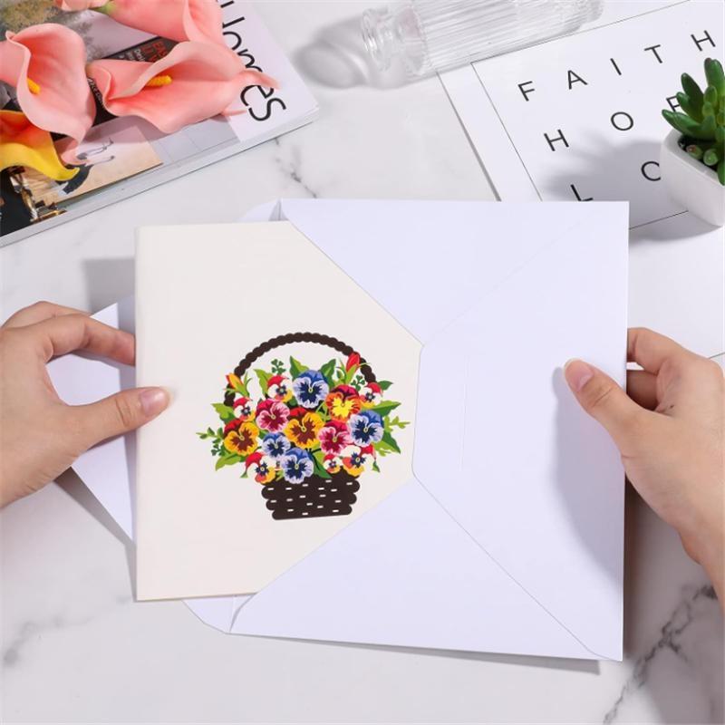 Цветочная открытка, красочная цветочная корзина с конвертом, всплывающая поздравительная открытка для матери, свадьба, день святого Валентина, годовщина, день рождения, Рождество