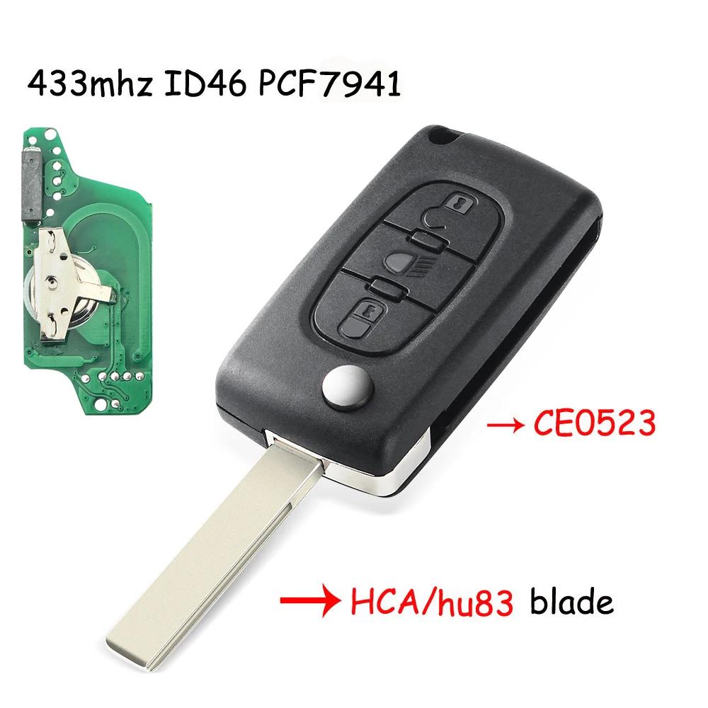 KEYYOU For Citroen C5 X7 C2 C3 C4 Grand Picasso Berlingo C6 C8 3 Buttons light Remote Car Key VA2/HCA 433Mhz ID46 CE0523 Ce0536