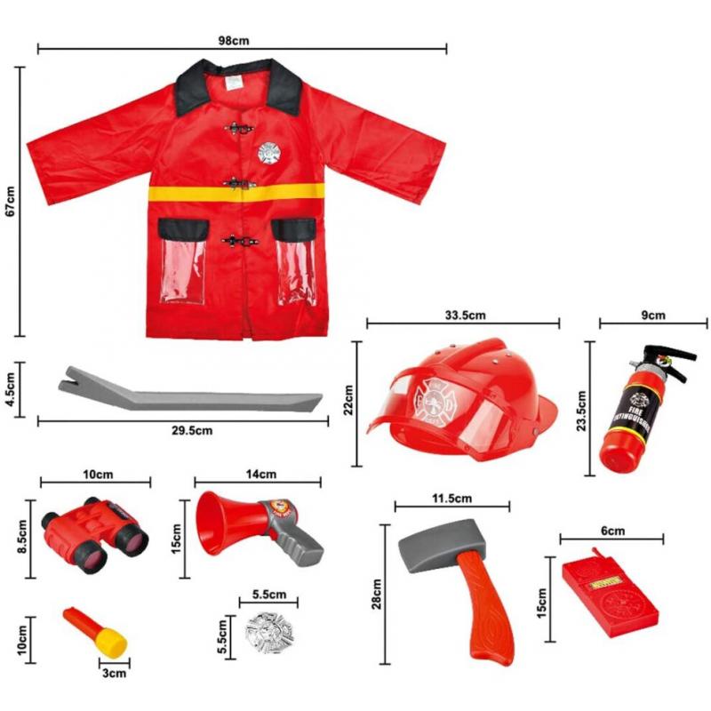 Washable Fireman Costume Set with 13 Fire Fighter Toy Accessories, Storage Backpack and Real Water Shooting Extinguisher - Great for Kids