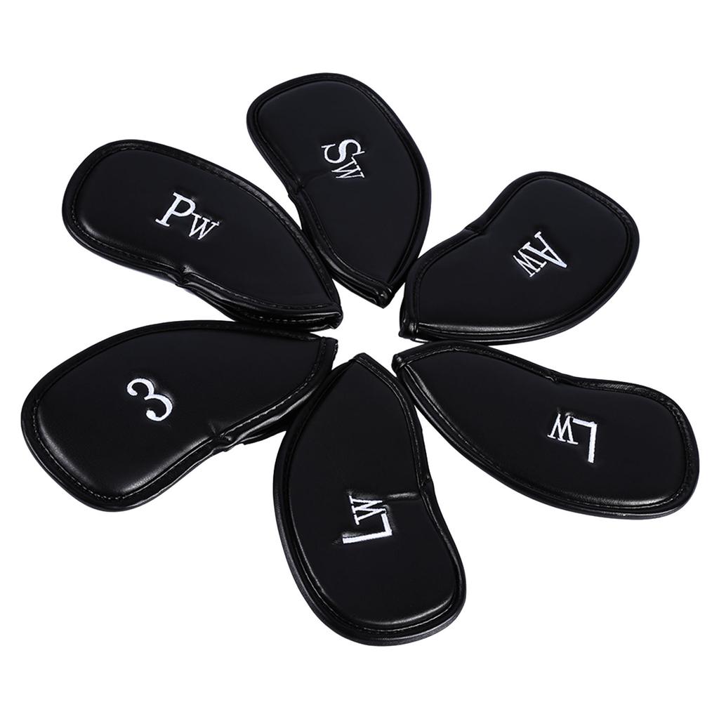 12pcs PU Leather Black Golf Club Head Cover Iron Head Cover Protector Set