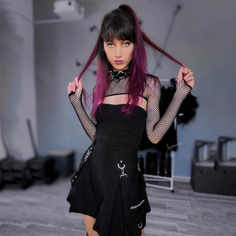 Punk Gothic Black High Waist Black Skirts Women Sexy Patchwork Bandage Mini Skirt Female Streetwear Summer