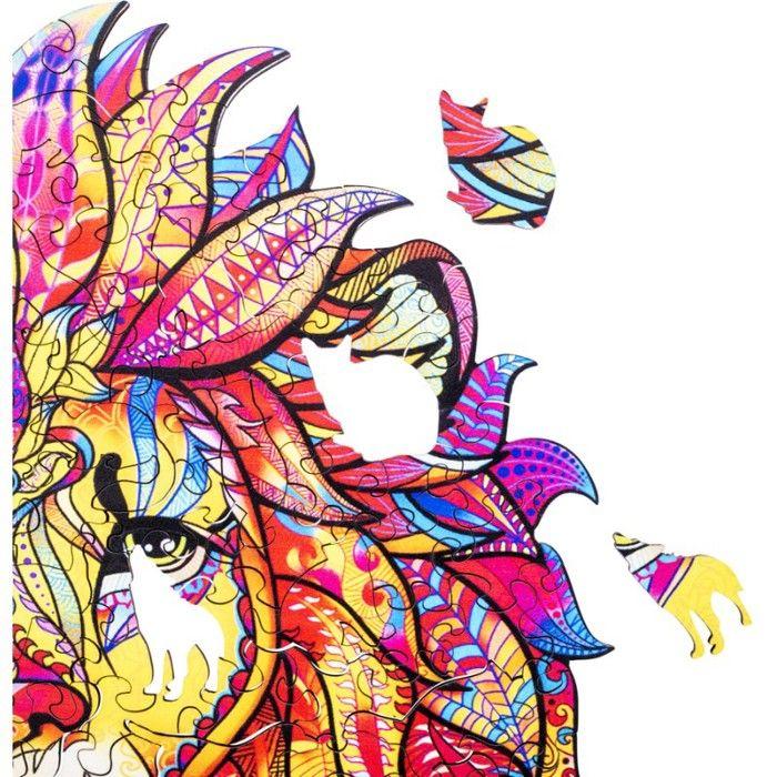 602220 - Puzzle en Bois Animaux : Lion A3 - 218 pcs - Formes uniques - Puzzle Adultes - Boite cadeau - Dès 12 ans.