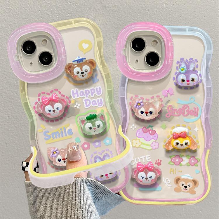 Applicable To Apple 15 Mobile Phone Case IPhone 13 Transparent Cartoon Three-dimensional Figure 14 Wavy Side Invisible Double Bracket 12