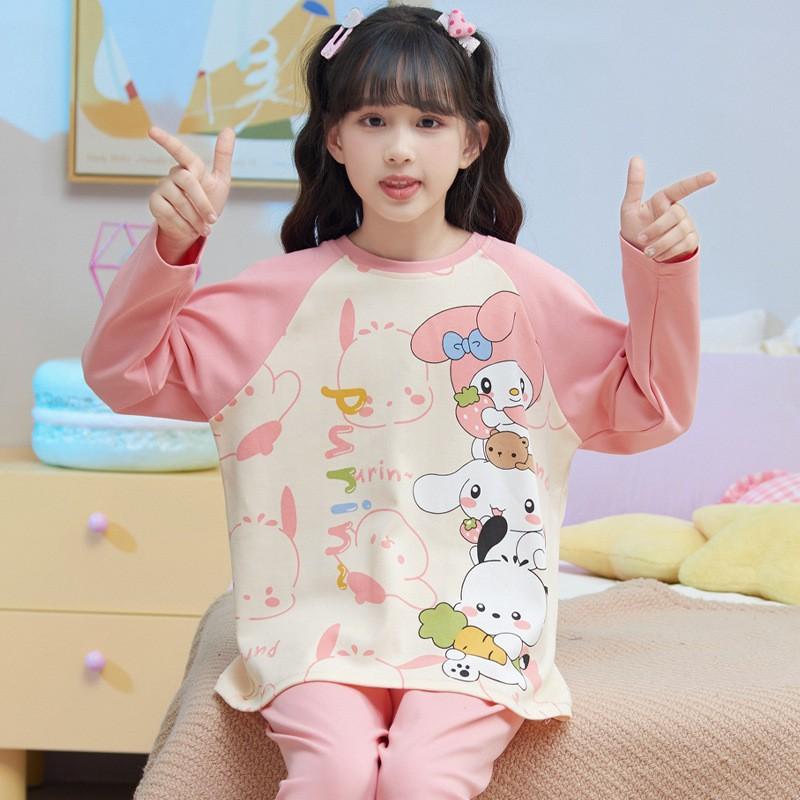 Girls Cotton Pajama Set Cartoon Print Lightweight Sleepwear Home Outfit Kids Ages 8