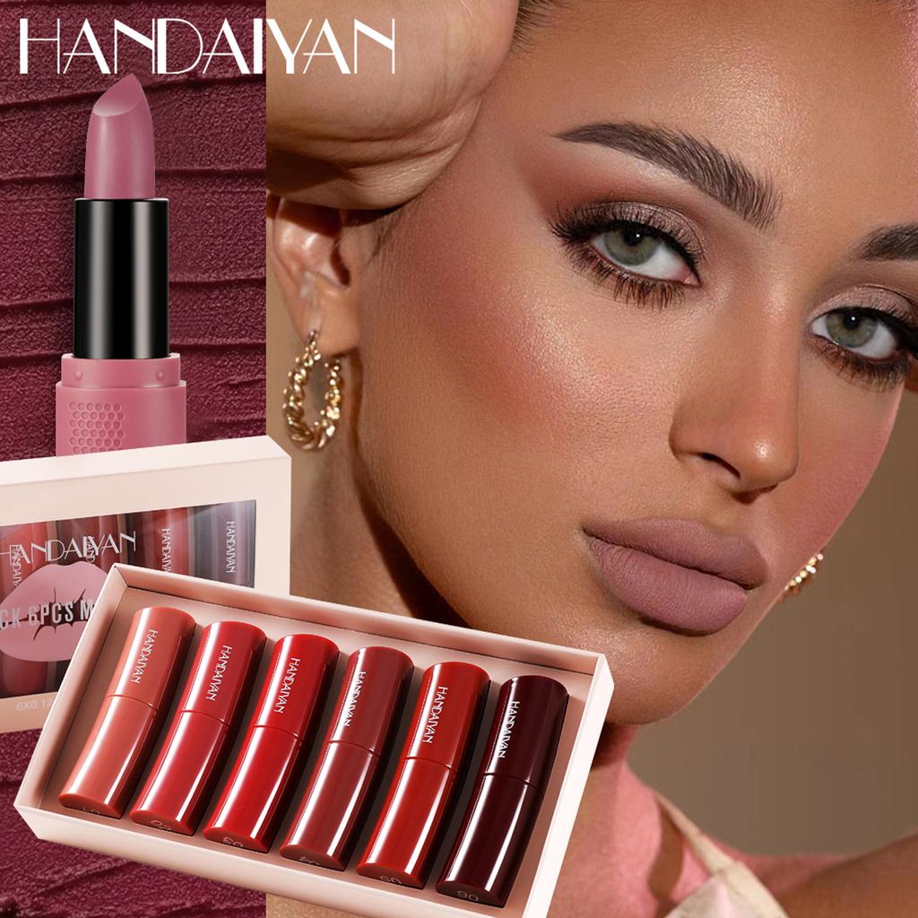 Набор из шести губных помад изогнутой формы, бархатный матовый, стойкий, не размазывающийся блеск для губ, глазурь для губ