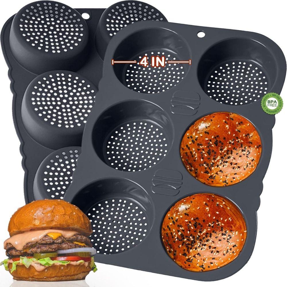 Non-stick Hamburger Bun Mold Silicone Baking Tray Heat Resistant Bread Loaf Pan Sandwich