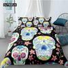 Skull Duvet Cover Set Queen Black Skeleton Paisley Floral Pattern Bedding Set for Teen Adult Polyester Halloween Comforter Cover