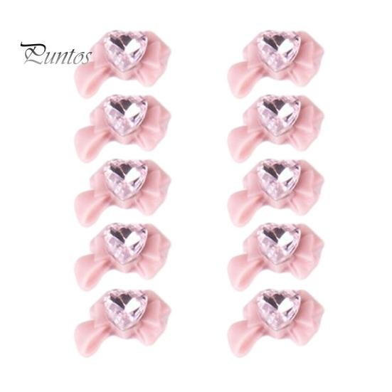 10 шт., украшения для ногтей, 3D сердце, искусственный кристалл на розовом банте, подвески для дизайна ногтей, стразы, чехол для телефона, аксессуары для декора, принадлежности для маникюра
