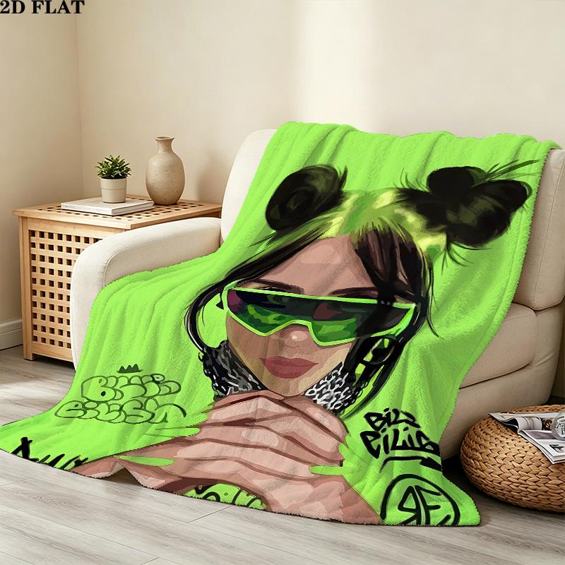 1PC Billie Eilish Patterned Flannel Blanket Suitable For All Seasons For Home Decor Warmth And Comfort Gifts Holiday Present