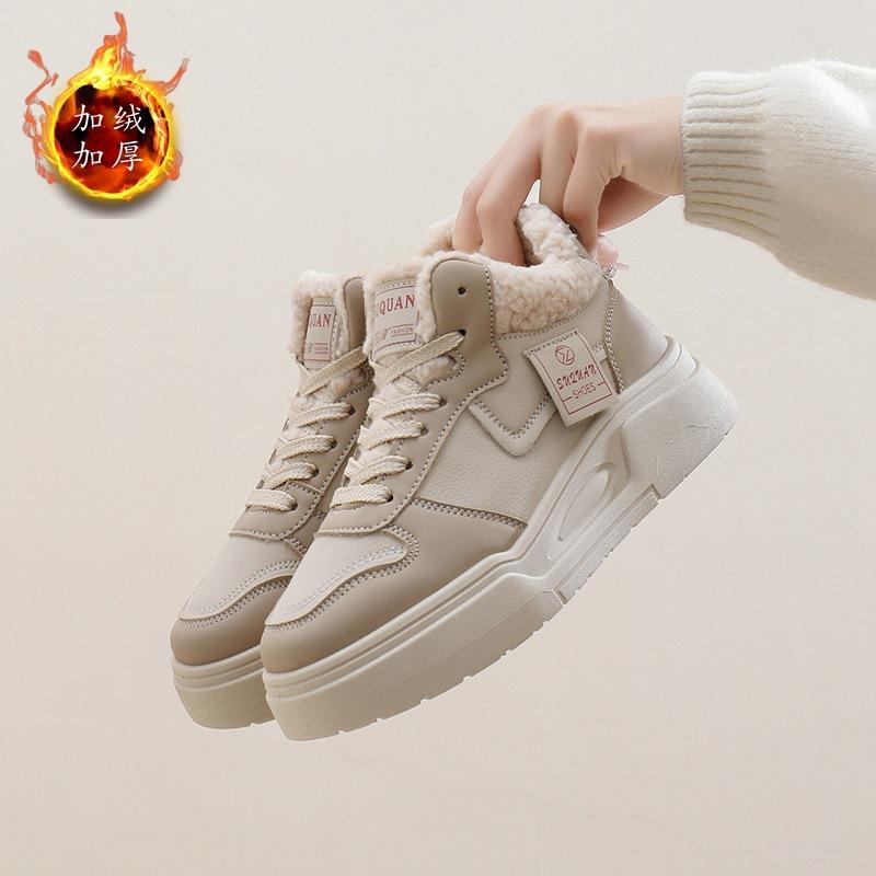 Ins бархатные высокие белые туфли женские 2024 зимние корейские версии универсальные студенческие туфли для сноуборда теплая повседневная обувь женская K2705