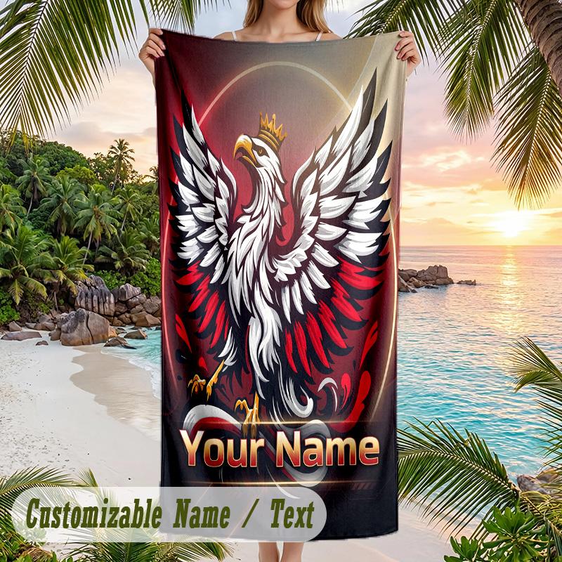 Beach Towel Poland Football Print Custom Name Text Soft Towel for Swimming Pool