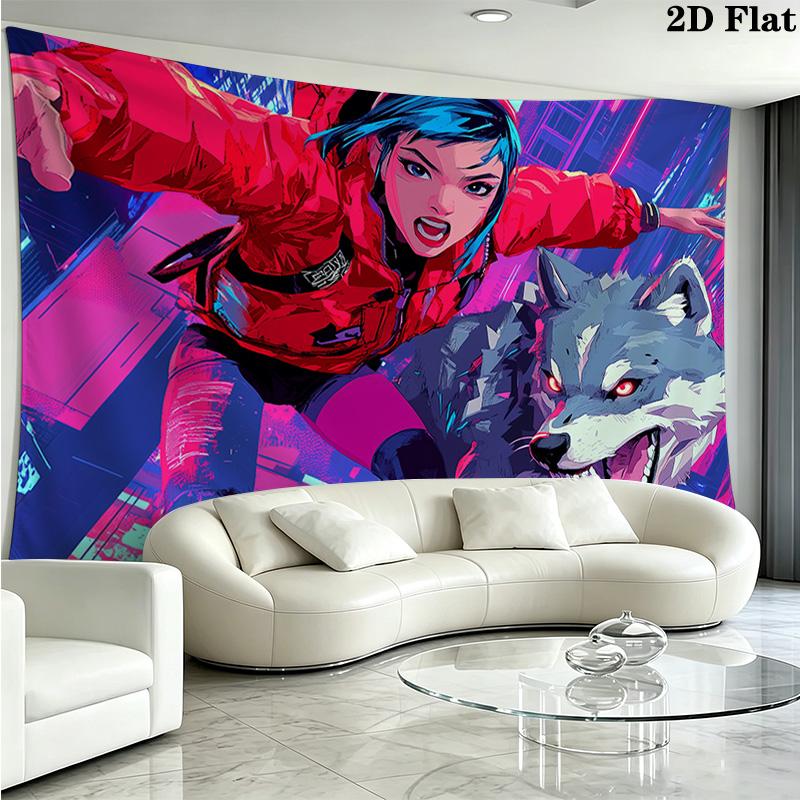 Wolf and Beauty Pattern Home Decor Tapestry, Wall Hanging, Decorative RV Wall Cloth.MGT0918405