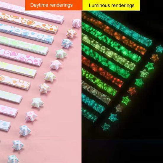 420 листов светящейся бумаги со звездами оригами, полоски разных цветов, двухсторонняя, легко складывающаяся бумага Lucky Star