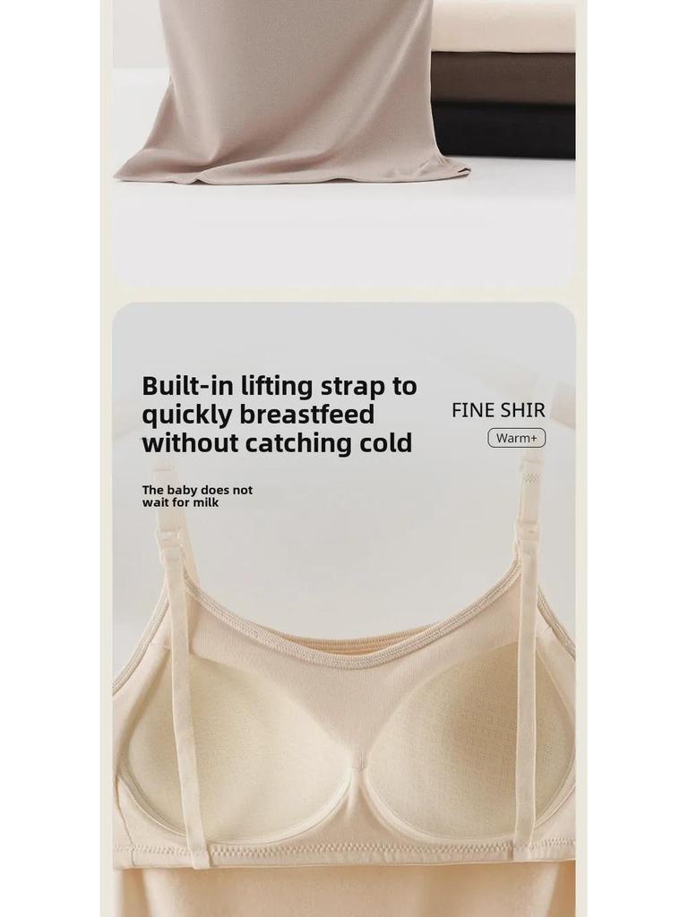 Large Warm Postpartum Nursing Vest with Chest Pad, Front Buckle, Velvet-Lined for Cold Protection, Bra-Free Design