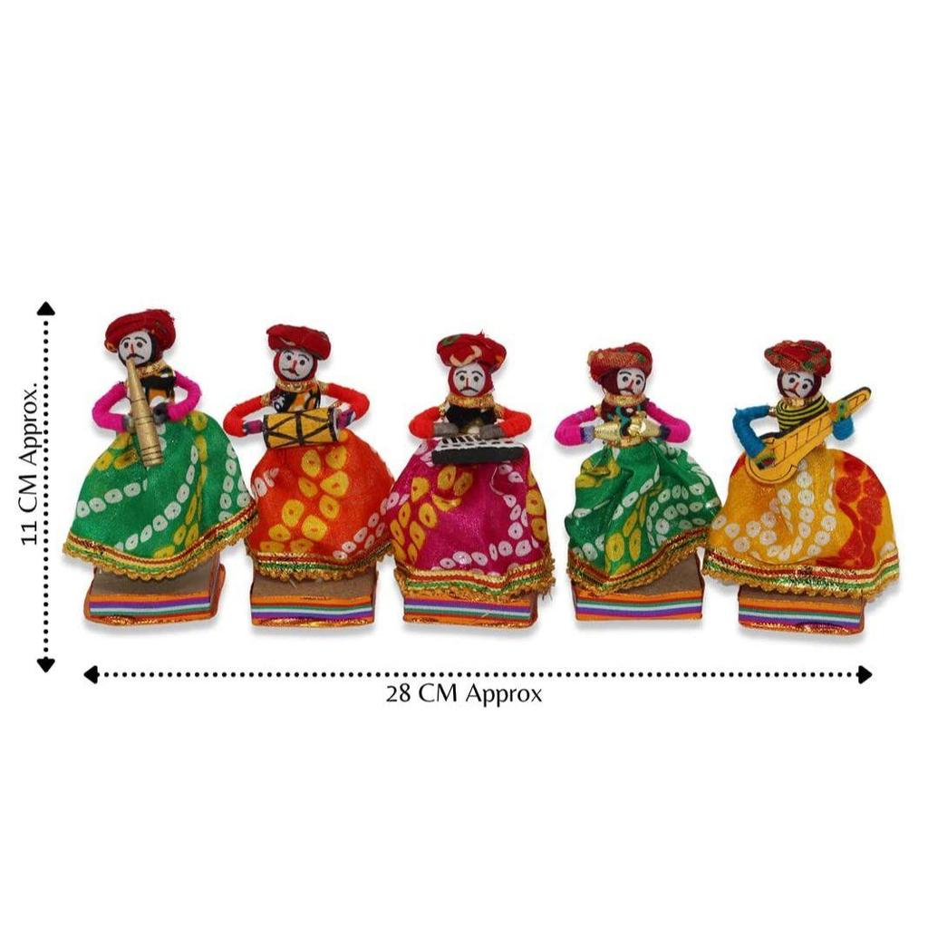 Recycled Material Rajasthani Home Decor Items Musician Bawla Puppets Idol Show Pieces for Home Decor 11 X 28 Cm Multicolor, 5 Pieces (Male Puppets)