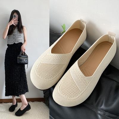 Женские модные кроссовки без застежек, летние, новые, толстые, дышащие, с мягкой подошвой, легкие, повседневные туфли, модные туфли на плоской подошве