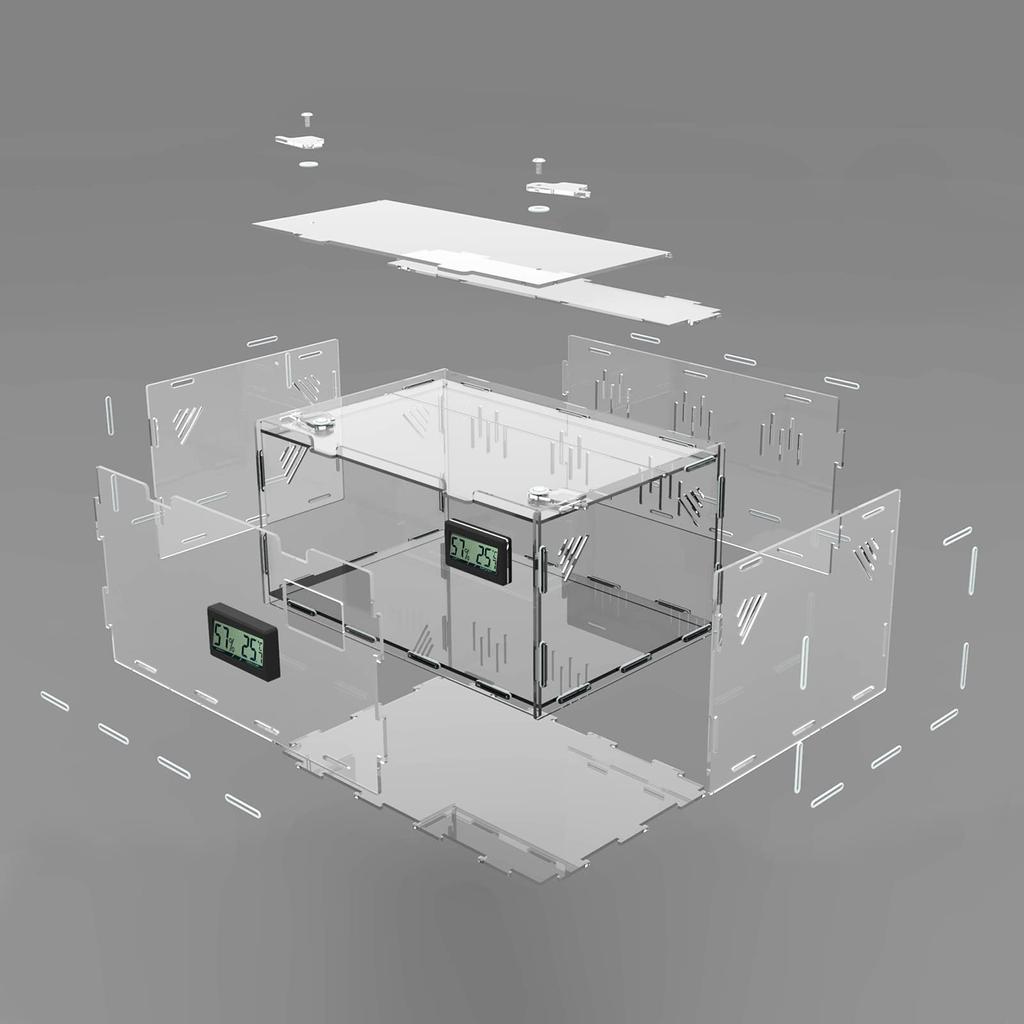 Клетка для ящериц Клетка для рептилий Ящик для разведения рептилий с температурой и гигрометром Террариум для рептилий Ящик для разведения насекомых Прозрачная вентилируемая клетка