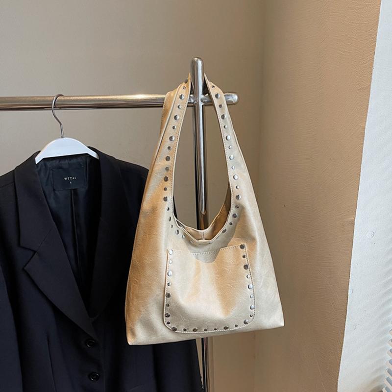 Женская ретро сумка-тоут с заклепками, однотонная, для поездок на работу, путешествий, шопинга, универсальная, большой вместимости, на плечо, CLE