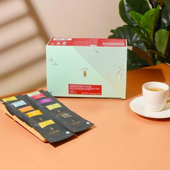 Luxmi Estates - Assortment Pack (60 Tea Bags *2g Each)| 120g Pack | Valerian Dream, Midnight Bloom, Indian Passion