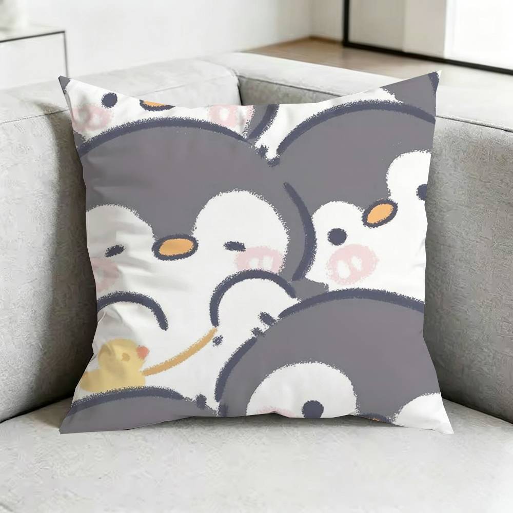 Cute Penguin Kawaii Cartoon Pillow Case Square DoubleSided Sofa Cushion Cover Bedroom Bedside Pillow Gift