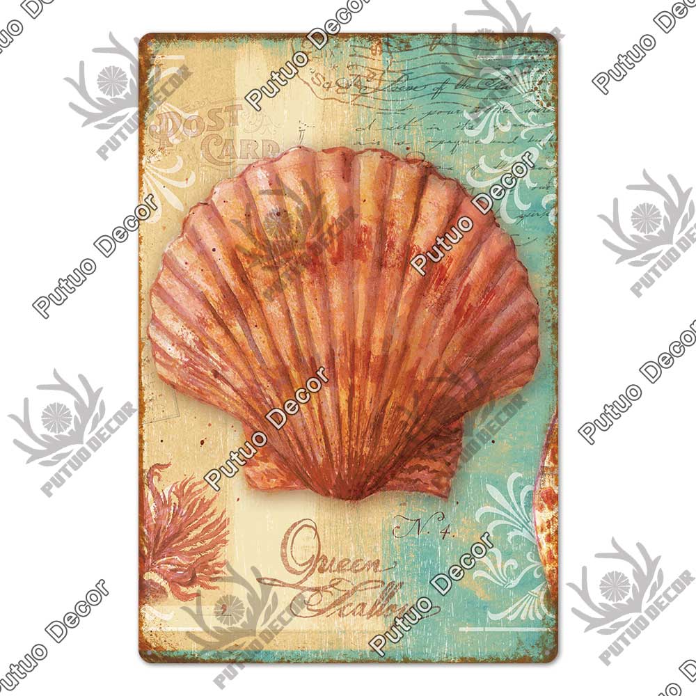 Putuo Decor Морские животные Жестяная табличка Винтажная Плакетка Металлическая Настенная Ретро Постеры для Пляжного Бара Дома Декоративное Искусство Жестяная Живопись