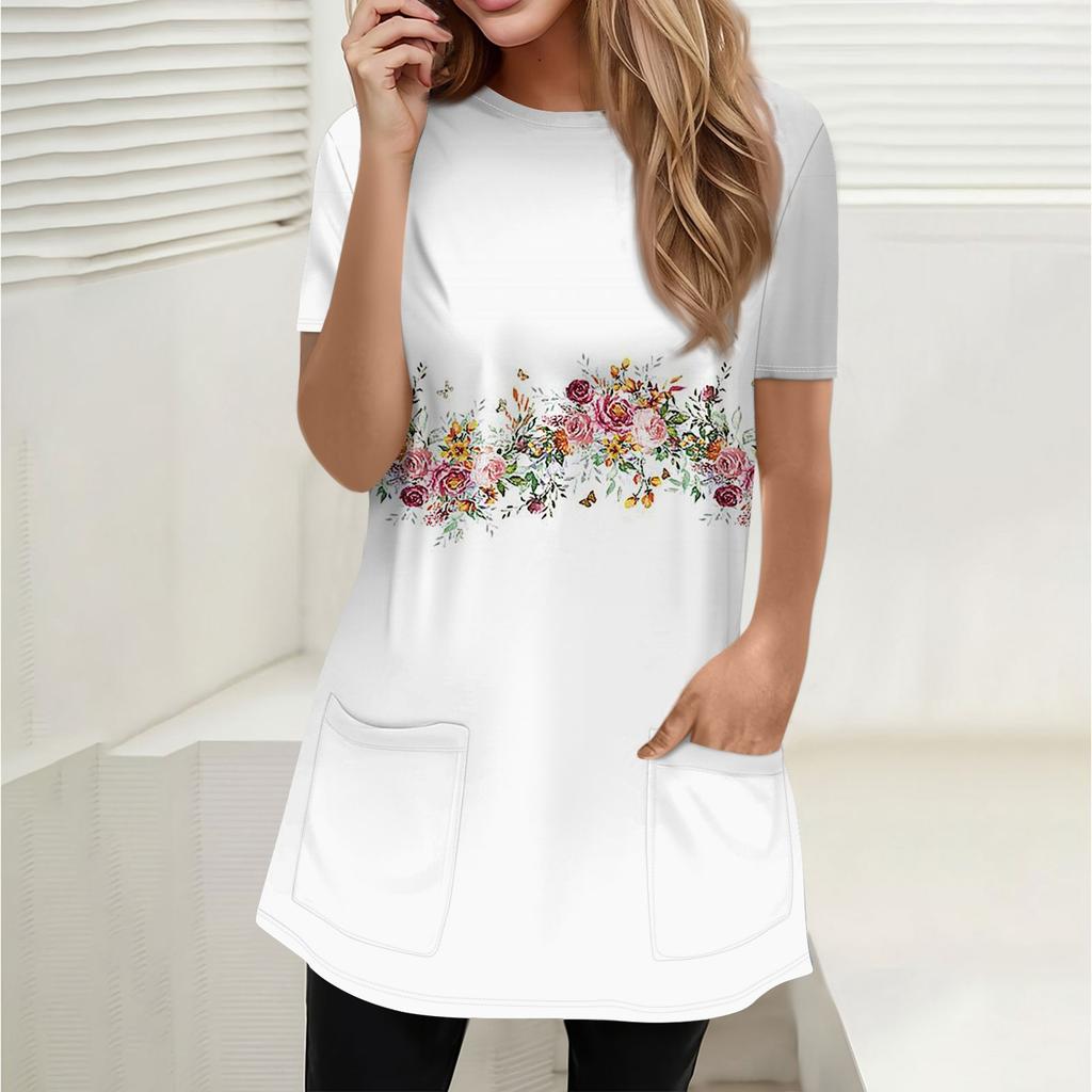 Жен. Футболка Футболка С принтом С короткими рукавами Повседневные Выходные Мода Классический Круглый вырез Карманы Обычный Топ