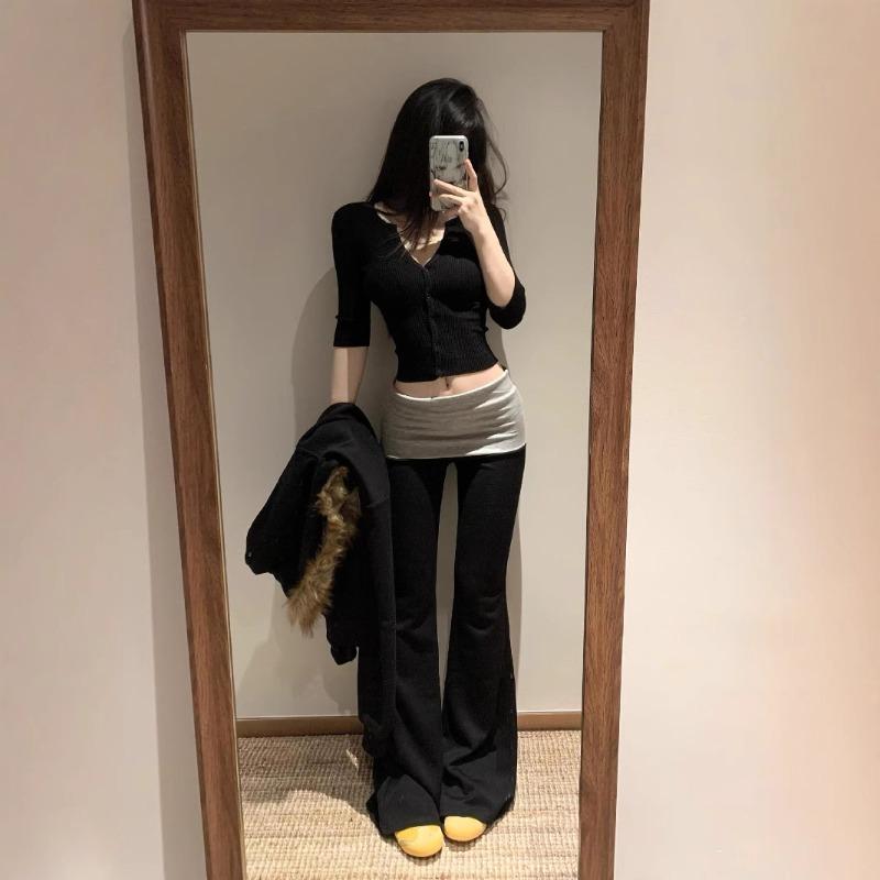 Женские брюки Spice Girls Color Blocking Waist Head Low Waist Casual Micro Trousers Slim Thin Spice Girls Hundred Sports Knitted Trousers