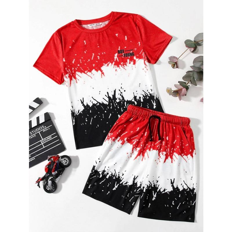 Мужской комплект из 2 предметов: футболка с круглым вырезом, короткими рукавами и шорты, легкий и дышащий, мягкий