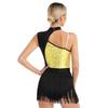 Womens Sleeveless Latin Dance Leotard Shiny Sequins Contrast Color Fringed Bodysuit for Dance Party Stage Performance