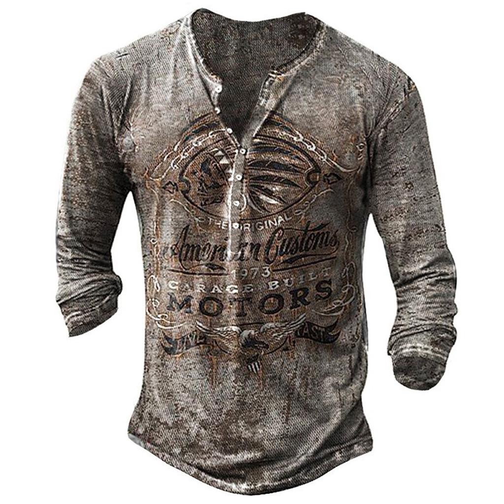 Men's Long Sleeve Punk Style Fashion T-Shirt Spring and Autumn Causal Vintage T Shirts