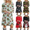 Fashion Womens Loose Christmas Print Round Neck Long Sleeve Snowman Print Dress