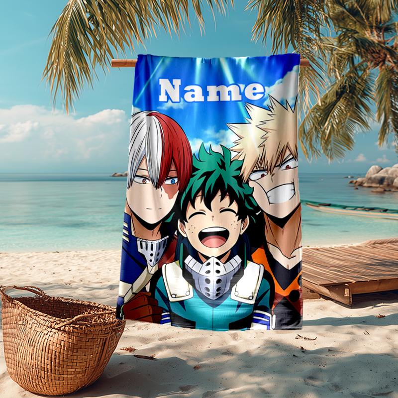 Custom Name Ultra-Soft Beach Towel with My Hero Academia Theme,Ideal for Pool - Camping, Diving - Perfect Travel Essential, Vibrant Beach Towel.