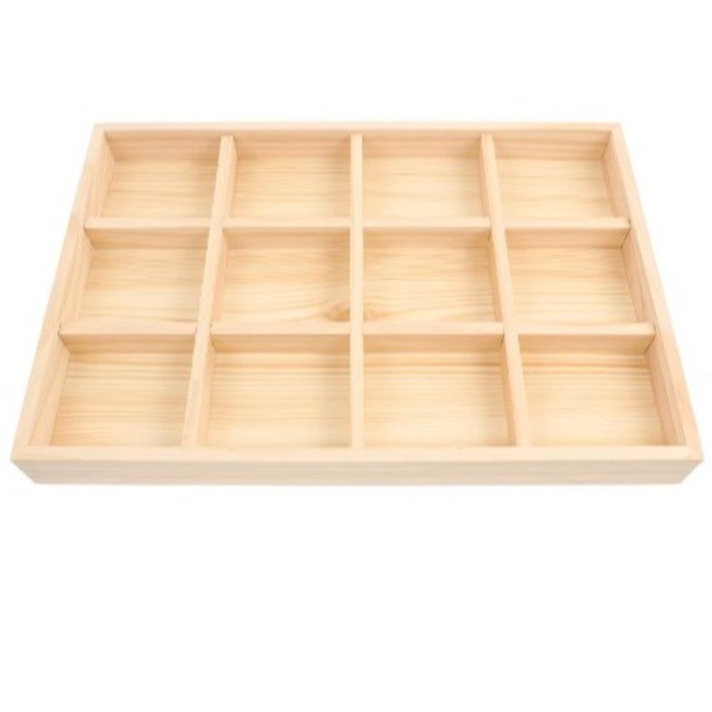 Divider Jewelry Display Tray Solid Wood Ring Earring Holder Case Necklace Storage Box Watch