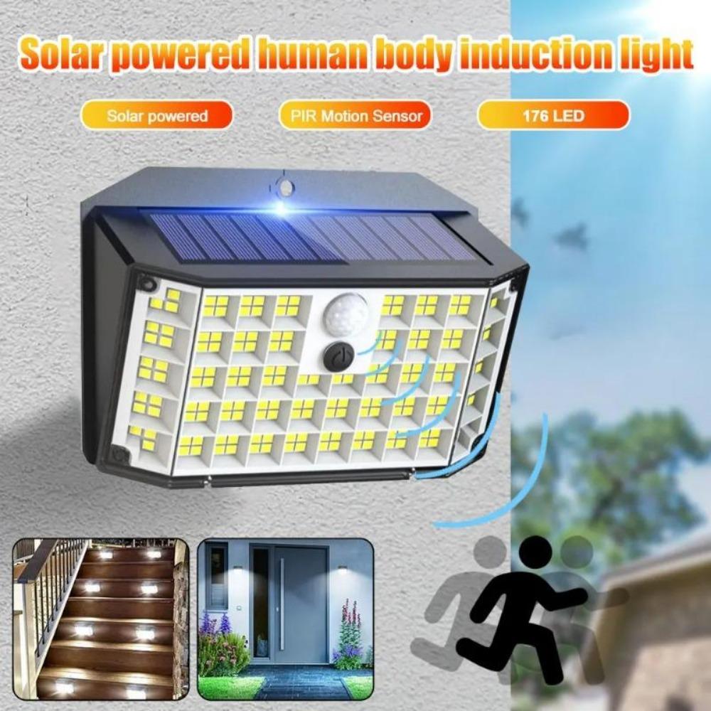 Solar Outdoor Lights 176 LED Solar Powered Motion Sensor Flood Lights IP65 Waterproof 3 Modes Wall Lamp For Outside Porch Yard