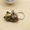 Creative Vintage Chinese Cute Alloy Luck Cat Pendant Keychain For Women Retro Backpack Car Decoration Hanging Accessories