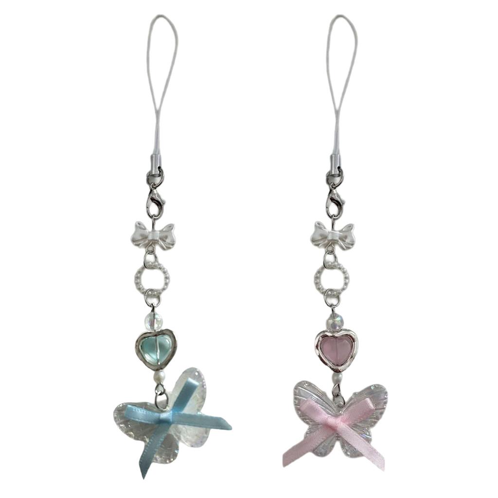Butterfly Pendant Cellphone Straps Beaded Phone Chain Handmade Detachable Phones Lanyard Keychains for Wallet Bag