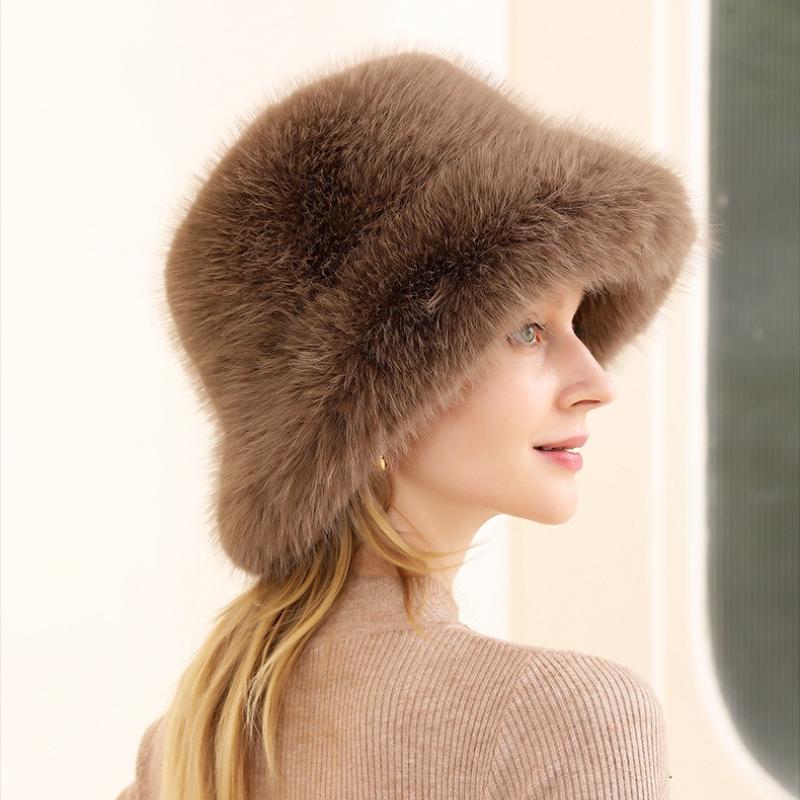 Autumn and Winter Thick Warm Women's Hat Versatile and Fashionable Imitation Fox Fur Fisherman Hats