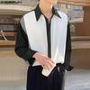 Men Oversized Long Sleeve Shirts Patchwork Casual Office Tops