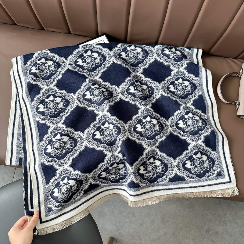 Landscape painting imitation cashmere scarf women's high-end office air-conditioned room thickened warm long trendy scarf