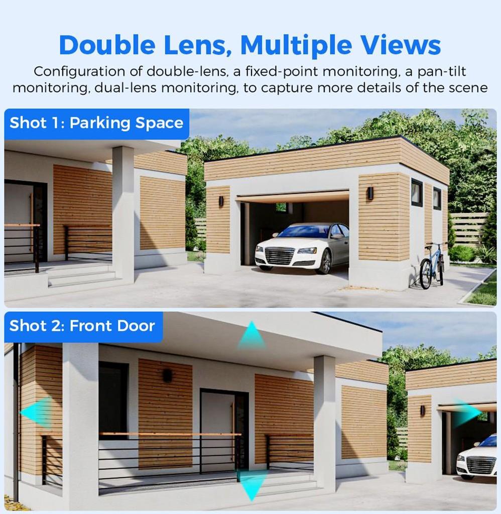 Уличная WiFi-камера Hiseeu 4K 6MP, двойной объектив, двойной экран, двусторонняя аудиосвязь, цветное ночное видение, автоматическое слежение, обнаружение человека ИИ